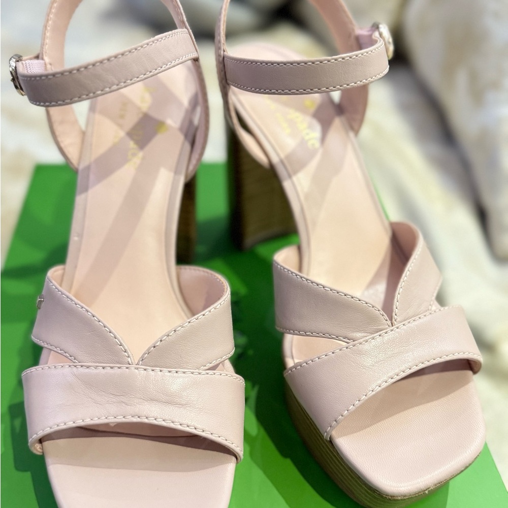 201. Kate Spade Demi Napa Pale Vellum Platform Sandals - Picture 2 of 5